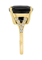 1/5 ct. t.w. Diamond and Onyx Ring in 14K Yellow Gold