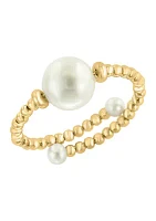 Freshwater Pearl Beaded Ring with Flexible Band in 14K Yellow Gold