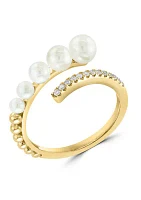 1/10 ct. t.w. Diamond and Freshwater Pearl Wrap Ring in 14K Yellow Gold