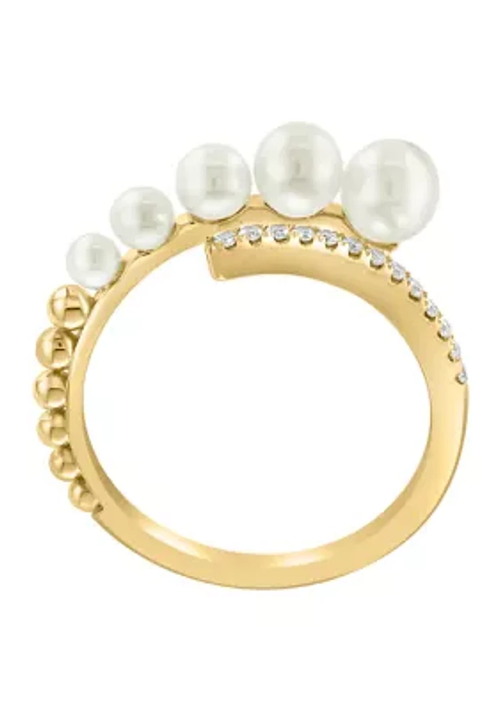 1/10 ct. t.w. Diamond and Freshwater Pearl Wrap Ring in 14K Yellow Gold