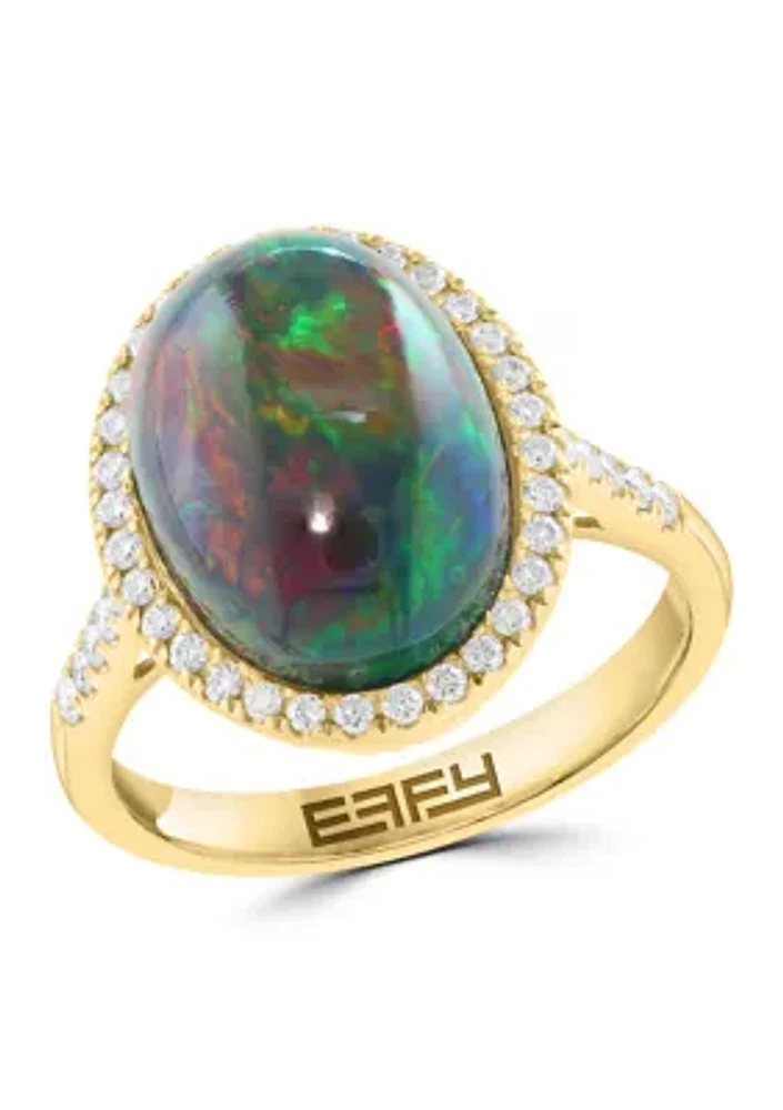 3.3 ct. t.w. Black Opal, 1/10 ct. t.w. Diamond Ring in 14K Yellow Gold