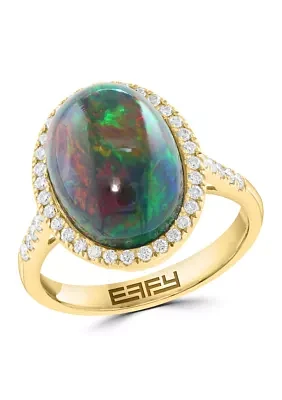 3.3 ct. t.w. Black Opal, 1/10 ct. t.w. Diamond Ring in 14K Yellow Gold