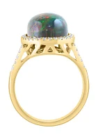 3.3 ct. t.w. Black Opal, 1/10 ct. t.w. Diamond Ring in 14K Yellow Gold