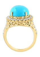 Diamond and Turquoise Ring 14K Yellow Gold