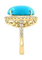 Diamond and Turquoise Ring 14K Yellow Gold