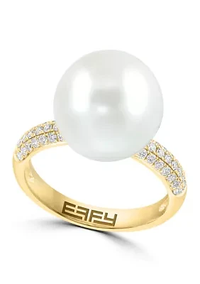 1/3 ct.t.w. Diamond and Freshwater Pearl Ring in 14K Yellow Gold