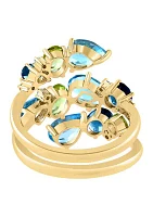 1/10 ct. t.w. Diamond, Blue Topaz, London Blue Topaz and Peridot Ring in 14K Yellow Gold