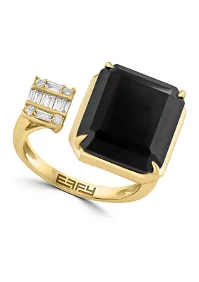 Diamond and Onyx Ring in 14K Yellow Gold