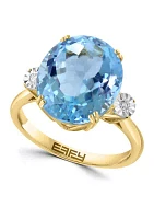 14K Yellow Gold Diamond Sky Blue Topaz Ring 