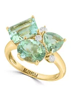 Diamond and Green Amethyst Cluster Ring in 14K Yellow Gold