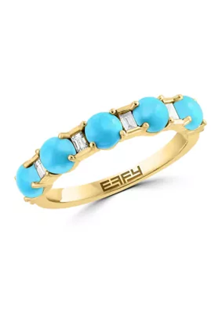 1/6 ct. t.w. Diamond, 1.3 ct. t.w. Turquoise Ring in 14K Yellow Gold