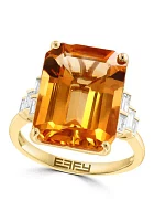 10.5 ct. t.w. Citrine, 1/10 Diamond Ring 14K Yellow Gold