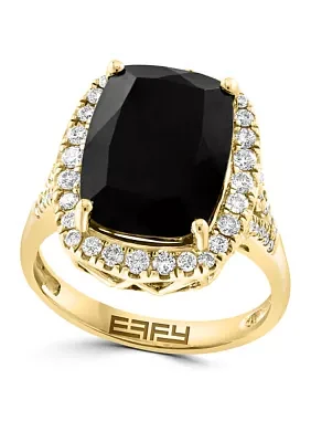 Diamond and Onyx Ring 14K Yellow Gold