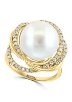 1/3 ct. t.w. Diamond and Freshwater Pearl Ring