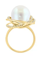 1/3 ct. t.w. Diamond and Freshwater Pearl Ring