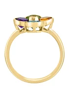 Diamond, Amethyst, London Blue Topaz, Citrine, Peridot Flower Ring 14K Yellow Gold