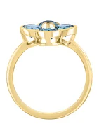 Diamond and Blue Topaz Flower Ring in 14K Yellow Gold