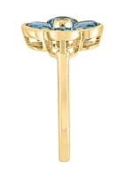 Diamond and Blue Topaz Flower Ring in 14K Yellow Gold