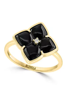 1/10 ct. t.w. Diamond, 2.05 ct. t.w. Onyx Ring in 14K Yellow Gold