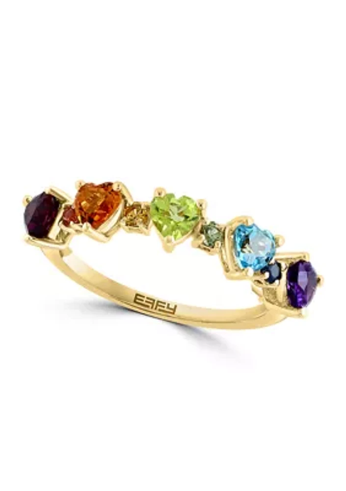 1/5 ct. t.w. Blue Topaz, 1/3 ct. t.w. Citrine, 1/4 Multi Sapphire, Amethyst Ring in 14K Yellow Gold