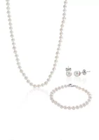 Sterling Silver Freshwater Pearl Necklace, Earrings and Bracelet Set