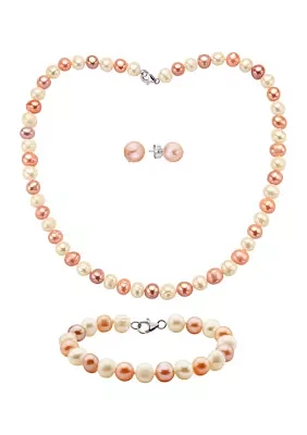 Sterling Silver Multi Hued Freshwater Pearl Set