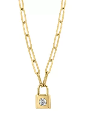 1/6 ct. t.w. Diamond Lock Pendant Necklace in 14K Yellow Gold 