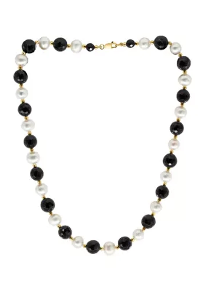  14K Yellow Gold Freshwater Pearl and Onyx 18 Inch Necklace 