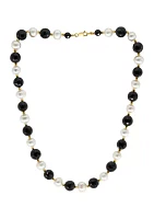  14K Yellow Gold Freshwater Pearl and Onyx 18 Inch Necklace 