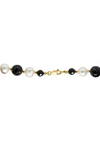  14K Yellow Gold Freshwater Pearl and Onyx 18 Inch Necklace 