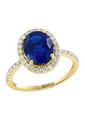 Lab Grown Diamond and Sapphire Ring 14K Yellow Gold