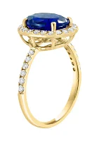 Lab Created Diamond and Sapphire Ring 14K Yellow Gold