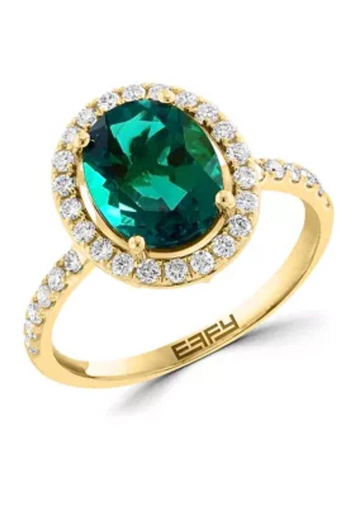 Lab Created Diamond and Emerald Ring 14K Yellow Gold