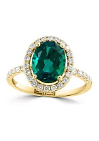 Lab Created Diamond and Emerald Ring 14K Yellow Gold