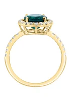 Lab Created Diamond and Emerald Ring 14K Yellow Gold