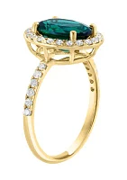 Lab Created Diamond and Emerald Ring 14K Yellow Gold