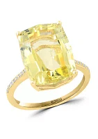 Diamond and Lemon Quartz Ring in 14K Yellow Gold