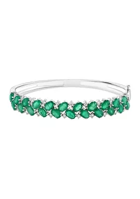 Diamond and Emerald Bangle Bracelet in 14K White Gold