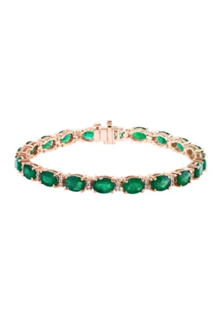 Diamond and Emerald Oval Tennis Bracelet in 14K Yellow Gold