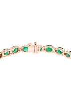 Diamond and Emerald Oval Tennis Bracelet in 14K Yellow Gold