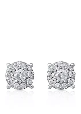 1/2 ct. t.w. Diamond Cluster Earrings in 14K White Gold