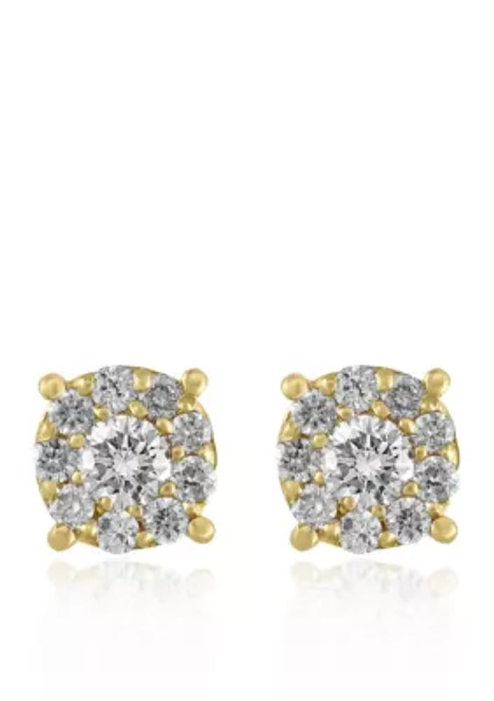 1/2 ct. t.w. Diamond Cluster Earrings in 14K Yellow Gold