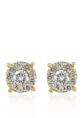 1/2 ct. t.w. Diamond Cluster Earrings in 14K Yellow Gold