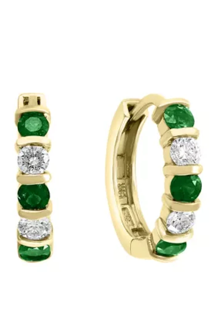 3/8 ct. t.w. Diamond and 5/8 ct. t.w. Natural Emerald Earrings in 14k Yellow Gold