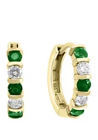 3/8 ct. t.w. Diamond and 5/8 ct. t.w. Natural Emerald Earrings in 14k Yellow Gold