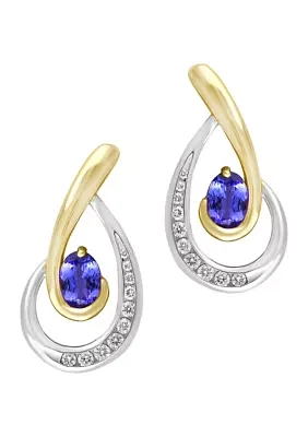 1/6 ct. t.w. Diamond and 7/8 ct. t.w. Tanzanite Earrings in 14K Two Tone Gold