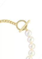 Diamond and Freshwater Pearl Toggle Bracelet in 14K Yellow Gold