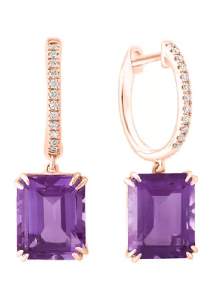 1/10 ct. t.w. Diamond, 6.4 ct. t.w. Amethyst Earrings in 14K Rose Gold