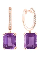 1/10 ct. t.w. Diamond, 6.4 ct. t.w. Amethyst Earrings in 14K Rose Gold