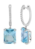 Diamond and Sky Blue Topaz Earrings in 14K White Gold